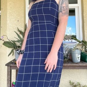 Midi length blue plaid summer dress